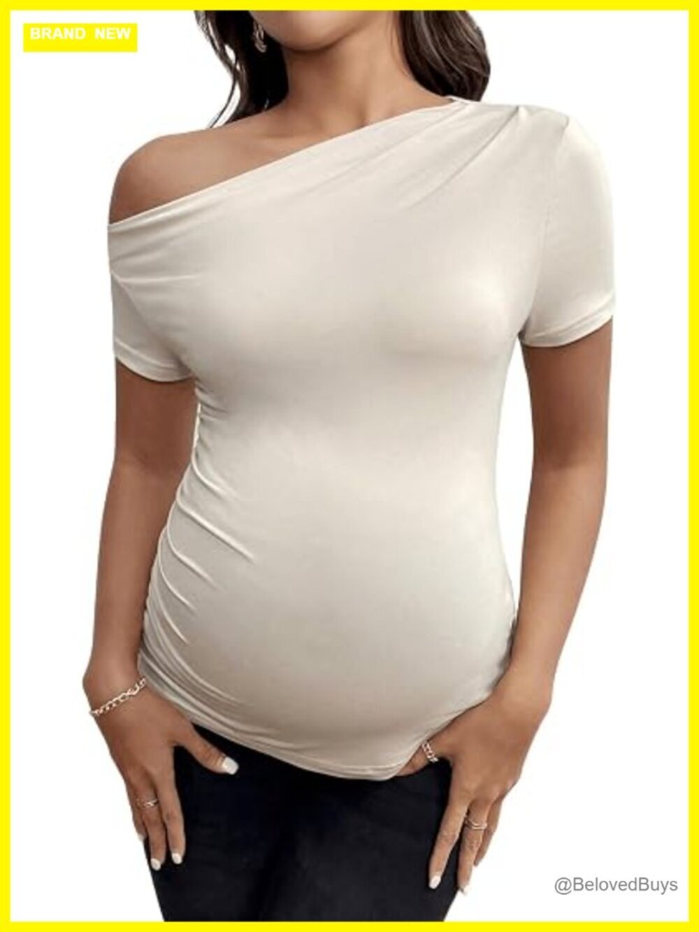 Off The Shoulder Maternity T Shirt Ruched Side Short Sleeve